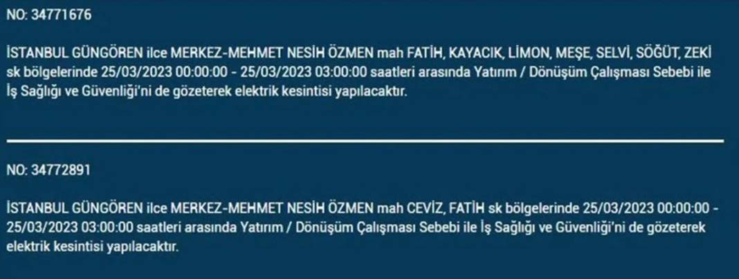 İstanbullular dikkat! Yarın bu ilçelerde elektrikler kesilecek 12